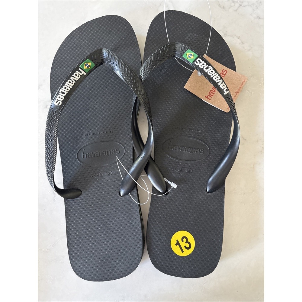 Havaianas Men's 13 Brazil Black Green White Flip Flop Sandals Logo EU 47/48 New